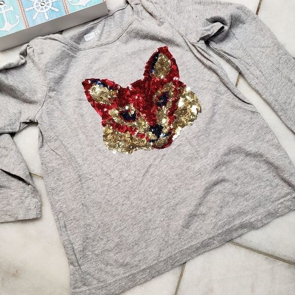 Crazy 8 Kids Sequin Fox Gray Long Sleeve pullover Shirt, Small 5-6 - Picture 4 of 13